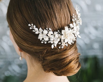 Bridal Hair Accessory • Floral Bridal Comb • Bridal Headpiece • Bridal Hair Piece • Ivory Flower Hair Comb • Flower Comb for Bride • 2303