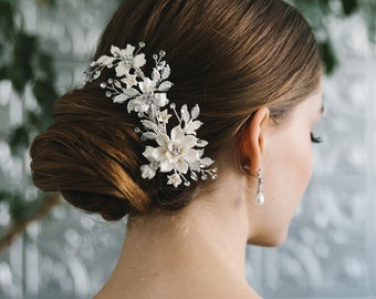 Clip de pelo floral de marfil, accesorio de pelo de novia, clip de pelo de novia, clip de novia floral, tocado de boda, pieza de pelo de novia, clip de pelo ~2274