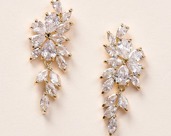 Gold CZ Bridal Earrings, CZ Bridal Earrings, Stud Earrings, Wedding Earrings, Bridesmaid Earrings, Wedding Jewelry, Bridal Jewelry ~JE-7059