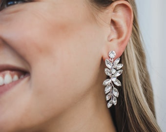 Floral Bridal Earrings, Floral Crystal Wedding Earrings, Floral Bridal Dangle Earrings, Crystal Wedding Earrings, Crystal Earrings ~4217