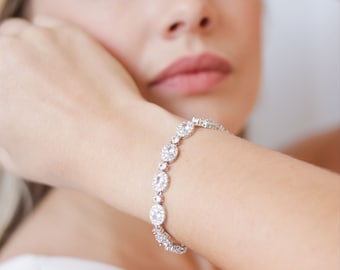 Silver CZ Bridal Bracelet, Silver Classic Wedding Bracelet, Bridal Bracelet, Silver Wedding Bracelet, Wedding Bracelet, Silver Bracelet~4879