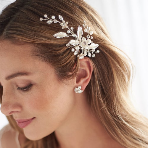 Wedding Hair Clip, Bridal Hair Clip, Pearl & Floral Bridal Clip, Floral Bridal Hair Clip, Pearl Wedding Clip, Wedding Hair Clip, Floral~2276