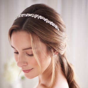 Silver Ivory Bridal Headband Wedding Headpiece Diamante Hair Band Tiara Vtg 3653 