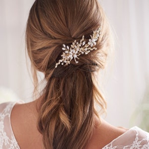 Gold Crystal Wedding Hair Clip, Crystal Bridal Hair Clip, Floral & Crystal Wedding Hair Clip, Bridal Hair Clip, Wedding Hair Clip TC-2432 image 7