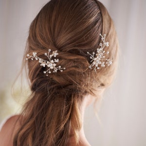 Set of 2 Floral Wedding Hair Pins, Bridal Hair Pins, Floral & Pearl Wedding Hair Pins, Wedding Hair Pin, Silver Bridal Hair Pins ~2846