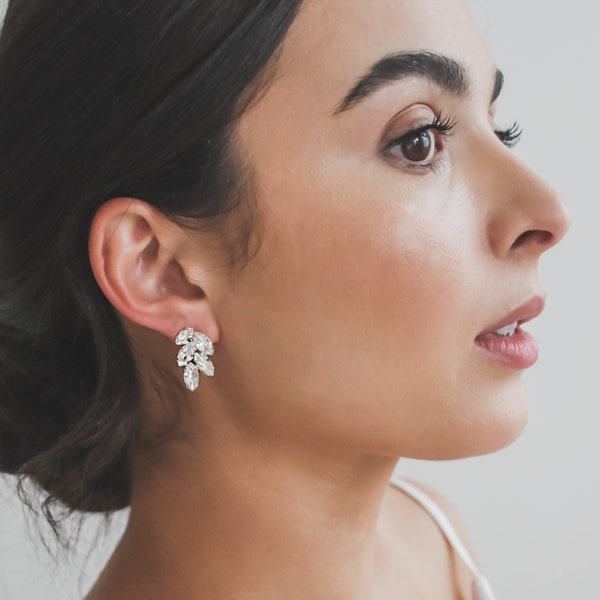 Crystal Wedding Earrings, Crystal Bridal Earrings, Floral Crystal Bridal Earrings, Crystal Wedding Earrings, Clip On Bridal Earrings ~4197