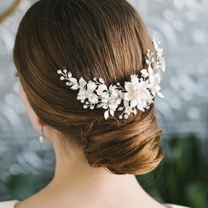 Bridal Hair Accessory • Floral Bridal Comb • Bridal Headpiece • Bridal Hair Piece • Ivory Flower Hair Comb • Flower Comb for Bride • 2303