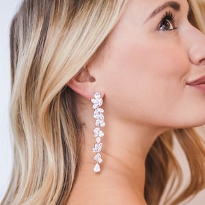 CZ Long Dangle Earrings, Silver CZ Drop Earrings, Gold Dangle Earrings, Silver Dangle Earrings, Silver Drop Earrings ~ JE-4090