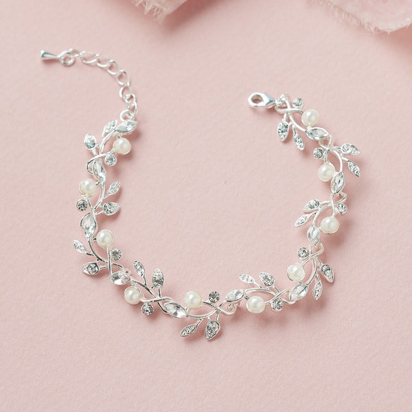 Perlen Hochzeit Armband, Kristall Braut Armband, Floral Braut Armband, Floral Perlen Armband, Hochzeit Tag Schmuck,Armband für Braut ~4871