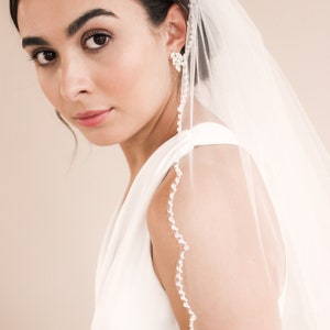 Scallop Edge Beaded Veil, Beaded Wedding Veil, Cathedral Wedding Veil, Scalloped Beaded Wedding Veil, Beaded Bridal Veil, Ivory Veil ~5096