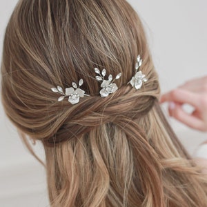 Set of 3 Floral Wedding Hair Pins, Floral Bridal Hair Pins, Floral & Crystal Hair Pins, Wedding Hair Pins, Floral Bridal Hair Pins ~TP-2850