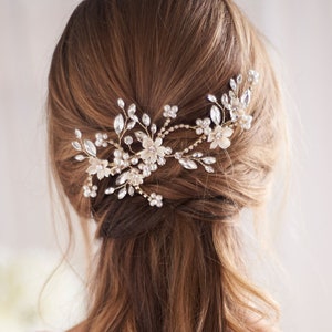 Silver Pearl & Crystal Wedding Hair Clip, Bridal Hair Clip, Pearl Wedding Hair Clip, Pearl Bridal Hair Clip, Crystal Bridal Clip 2431 image 1