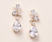 Silver Bridal Earrings, Gold Wedding Earrings, Bridal Earrings, Wedding Jewelry, Gold CZ Bridal Earrings, Bridal Jewelry, Wedding ~4161