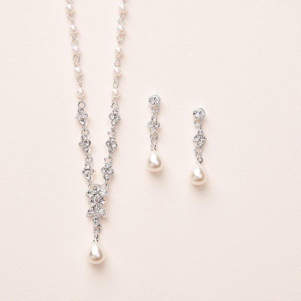 Joyería de boda de perlas, joyería nupcial de perlas, conjunto de joyas de perlas, joyería de dama de honor de perlas, regalo de dama de honor de perlas, conjunto de joyas de novia ~JS-1691