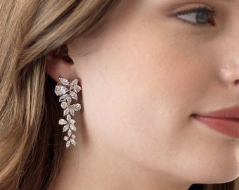 Silver Bridal Earrings, CZ Wedding Earrings, CZ Earrings, Silver Earrings, Rhinestone Earrings, Earrings, Bridal Earrings ~ JE-1128