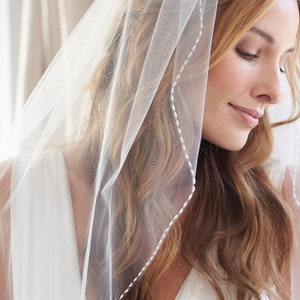 Beaded Wedding Veil, Bridal Veil With Beading, Beaded Edge Veil, Tulle ...