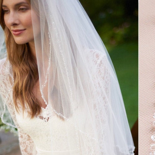 Crystal Beaded Edge Wedding Veil Two Tier Pearl Crystal - Etsy