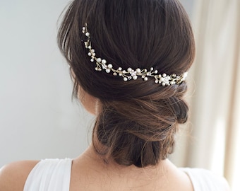 Vigne de cheveux de mariage de vigne de perle, vigne de cheveux de mariée de perle florale, bandeau de ruban Halo, bandeau de strass, bandeau floral délicat TI-3339