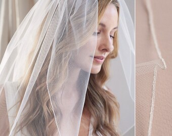Velo de novia de borde de lápiz, velo de boda de novia, velo de boda de marfil, velo de marfil, velo blanco, velo de punta de dedo, velo para boda ~ VB-422