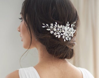 Bridal Hair Comb, Rhinestone Wedding Comb, Pearl Hair Accessory, Floral Hair Piece, Bridal Headpiece, Rhinestone Comb, Hair Jewelry ~TC-2408
