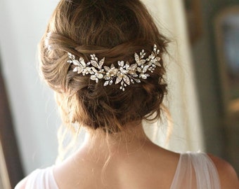 Pearl Bridal Comb, Pearl Wedding Hair Comb, Floral Bridal Hair Comb, Bridal Accessory, Bridal Back Piece, Wedding Back Comb, Bride ~7012