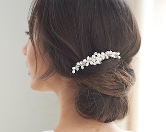 Peigne de mariée en perles d’eau douce, peigne de mariage en argent, peigne à cheveux de mariée en perles d’eau douce, peigne à cheveux de mariage en perles, peigne en cristal et en perles ~ 2331