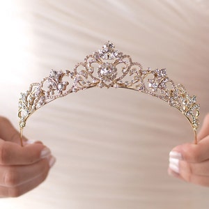 Gold Rhinestone Wedding Tiara, Royal Bridal Crown, Gold Princess Crown, Princess Tiara, Gold Bridal Tiara, Gold Tiara, Gold Crown TI-3157 image 8
