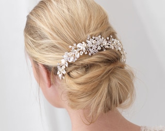 Floral Bridal Backpiece, Floral Bridal Hair Comb, Pearl Bridal Hair Comb, Pearl Hair Comb, Pearl Comb, Floral Comb, Hair Accessory ~TC-2292