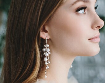 Pearl Wedding Earrings • Pearl Dangle Earrings • Pearl & Crystal Bridal Earrings • Duster Wedding Earrings • Pearl Cluster Earrings  • 4420