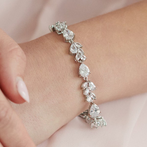 CZ Wedding Bracelet • Cubic Zirconia Bracelet for Bride • CZ Bracelet for Wedding • Silver CZ Tennis Bracelet • Wedding Day Jewelry • 4913