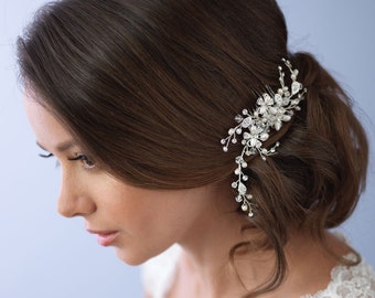 Swarovski Crystal Hair Comb, Wedding Hair Comb, Bridal Hair Comb, Freshwater Pearl Hair Comb, Floral Hair Comb, Bridal Headpiece ~TC-2051