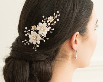 Floral Wedding Comb • Pearl Crystal Wedding Comb • Floral Bridal Comb • Simulated Pearl Comb • Hand-wired Floral Wedding Comb • 2509