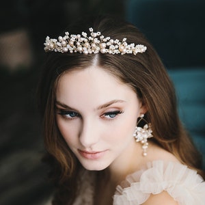 Gold & Champagne Wedding Tiara Statement Bridal Headpiece Wedding Crown Floral Bridal Crown Wedding Tiara Floral Crown 3448 image 1