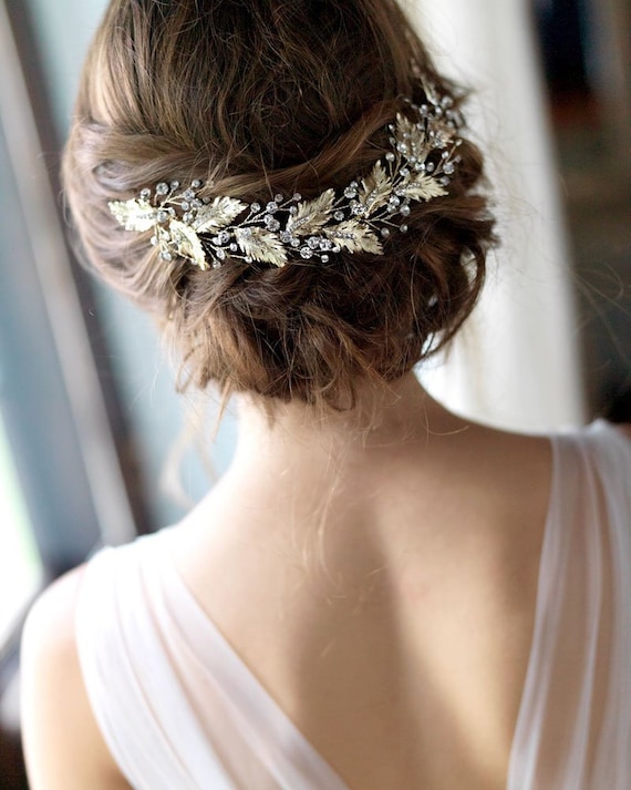 Floral Bridal Headpiece, Gold Headpiece, Gold Wedd