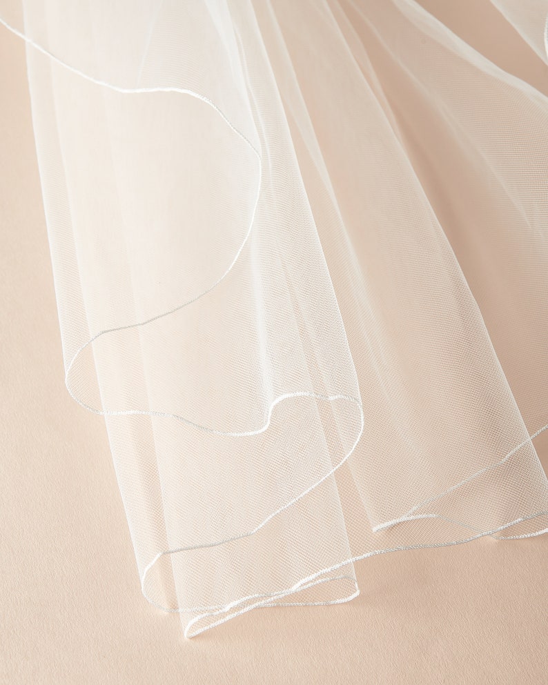1-Layer Pencil Edge Wedding Veil • Light Ivory Bridal Veil • Fingertip, Elbow or Knee • VB-422 image 6