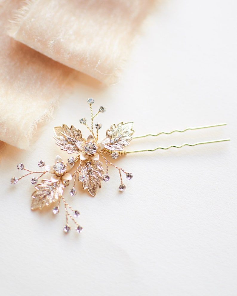 Gold Floral Bridal Hair Pin Gold Wedding Hair Pin Gold Etsy