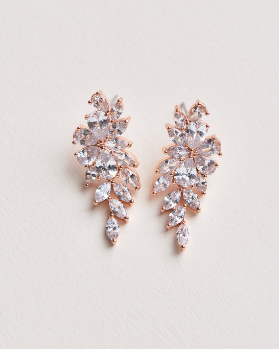 Rose Gold Bridal Earrings, CZ Bridal Earrings, CZ