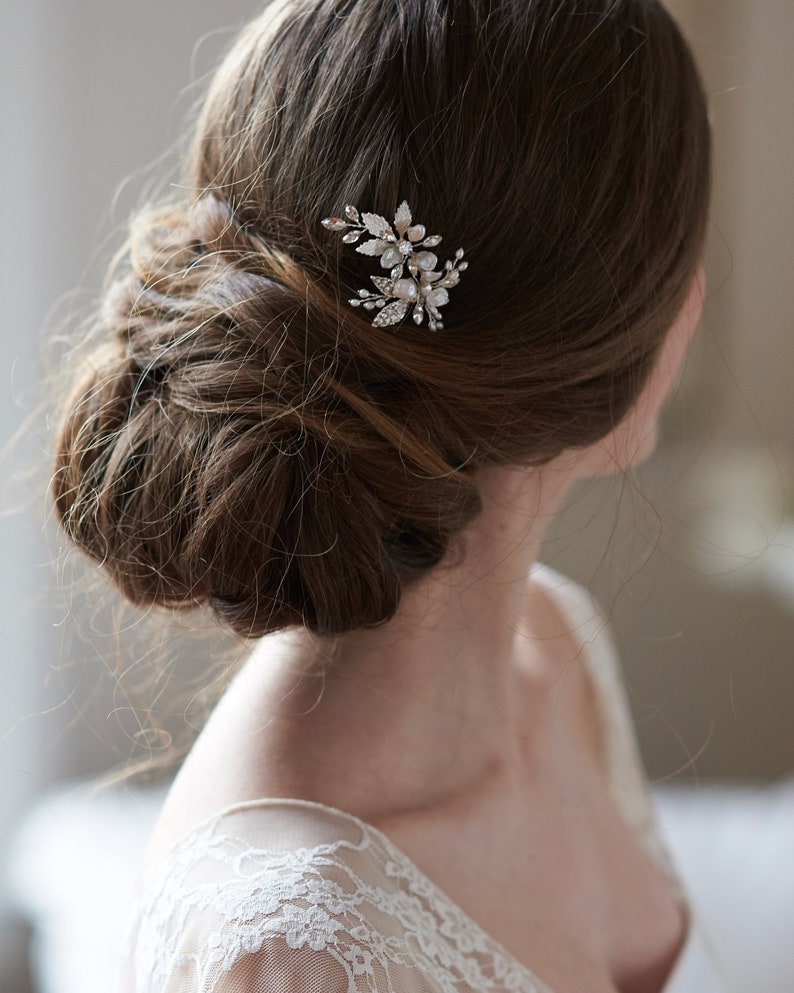 Pearl Bridal Hair Pin, Pearl Wedding Hair Pin, Keshi Pearl Bridal Hair Pin, Crystal & Pearl Wedding Hair Pin, Floral Bridal Hair Pin7014 image 1