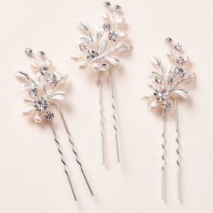 Set of 3 Freshwater Pearl Hair Pins, Bridal Hair Pins, Wedding Hair Pins, Floral Hair Pins, Bridal Hair Accessory, Hair Pins TP-2816 image 2