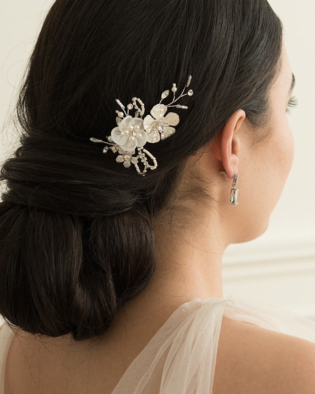 Jeweled Bowtie Hair Clip with Pearl Embellishments