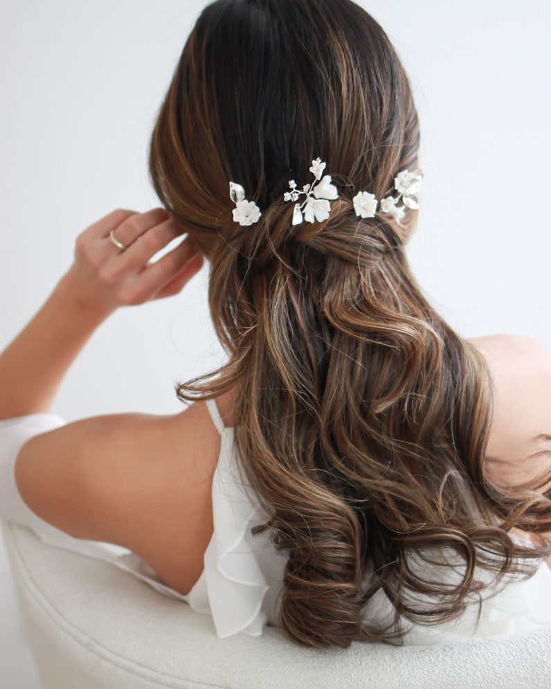 Floral Bridal Hair Pin, Flower Wedding Hair Pin, Rhinestone Hair Pin, Bridal Hairpin, Hair Pin for Wedding, Bridal Hair Accessory 2860 image 4
