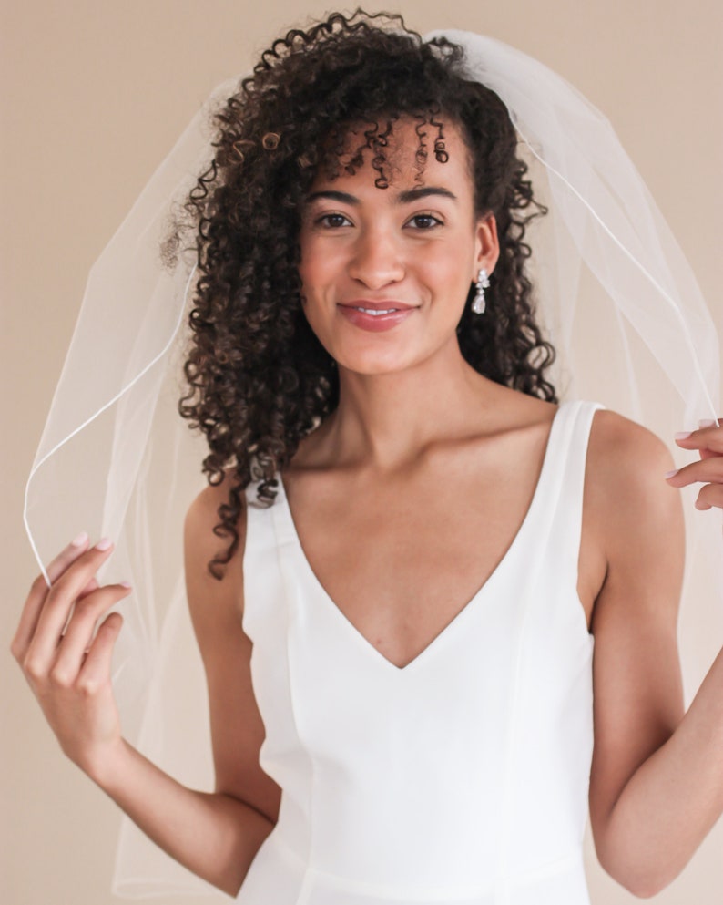 1-Layer Pencil Edge Wedding Veil • Light Ivory Bridal Veil • Fingertip, Elbow or Knee • VB-422 image 1
