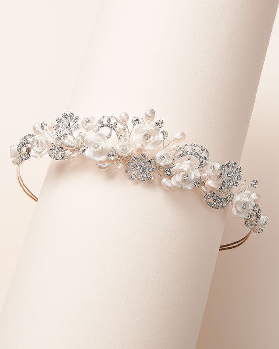 Rhinestone & Pearl Wedding Tiara • Bridal Hair Accessory  display picture 3