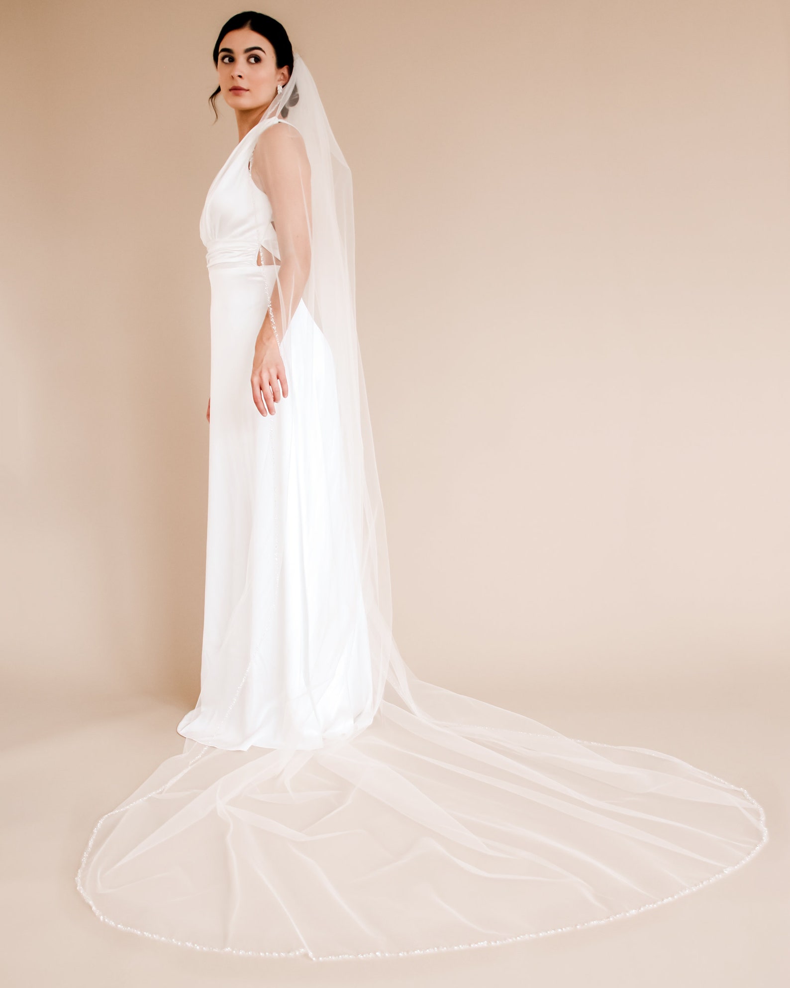 Beaded Wedding Veil Beaded Ivory Bridal Veil Beaded Edge Etsy