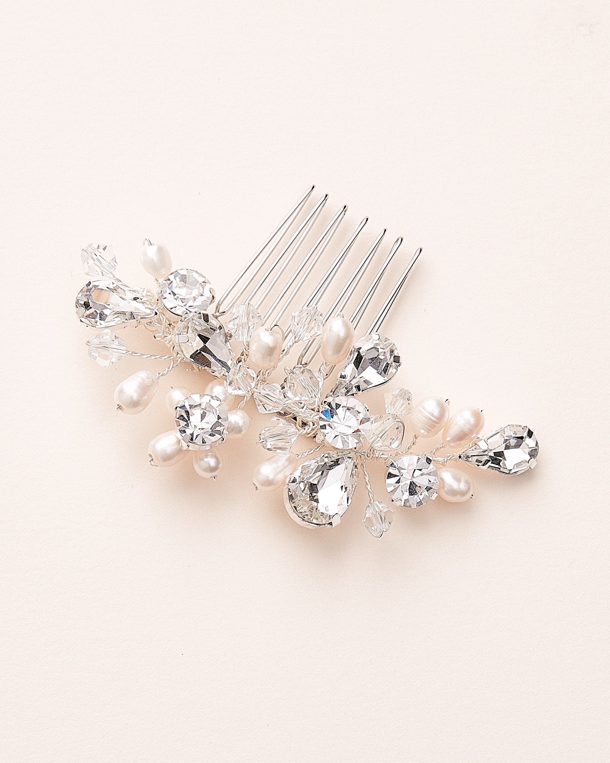 Rhinestone & Pearl Wedding Comb Pearl Bridal Comb Silver - Etsy