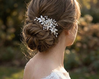 Silver Floral Keshi and Freshwater Pearl Bridal Comb • Petite Crystal Headpiece • 2565