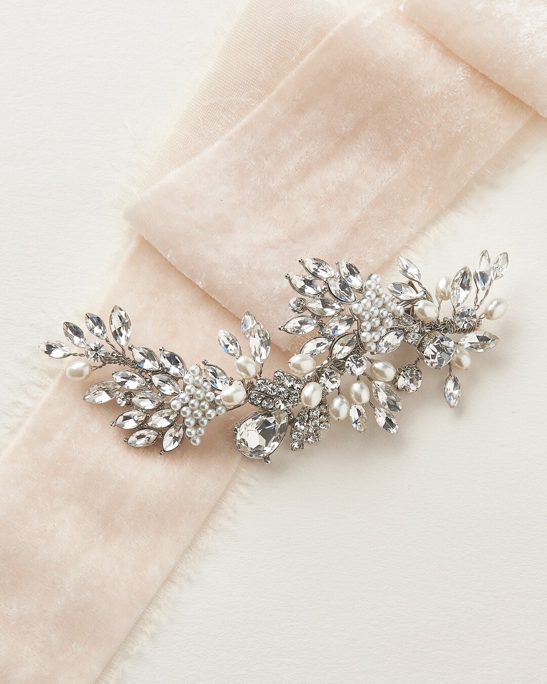 Pearl Wedding Hair Clip Crystal Bridal Hair Clip Floral Etsy