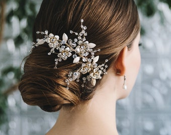 Crystal Floral Bridal Clip • Floral Wedding Clip • Bridal Hair Accessory • Crystal Wedding Headpiece • Floral Hair Piece • Wedding • 2532