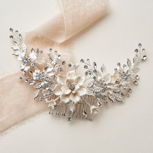 Bridal Hair Accessory Floral Bridal Comb Bridal Headpiece Bridal Hair Piece Ivory Flower Hair Comb Flower Comb for Bride 2303 image 7