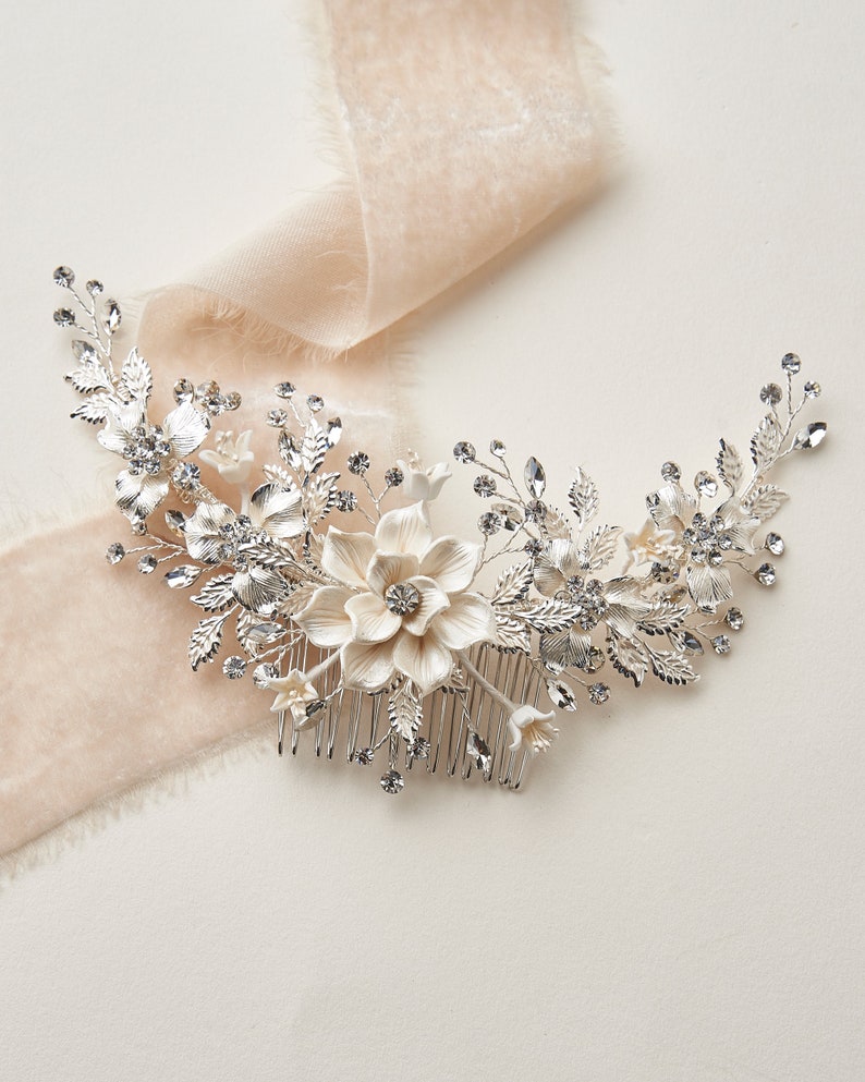Bridal Hair Accessory Floral Bridal Comb Bridal Headpiece Bridal Hair Piece Ivory Flower Hair Comb Flower Comb for Bride 2303 image 7
